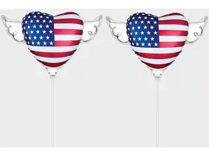 USA Flag Heart Balloon on a Stick – 8" Angel Wings Patriotic Celebration Balloon | 2 Balloons, 2 Sticks & 2 Clips
