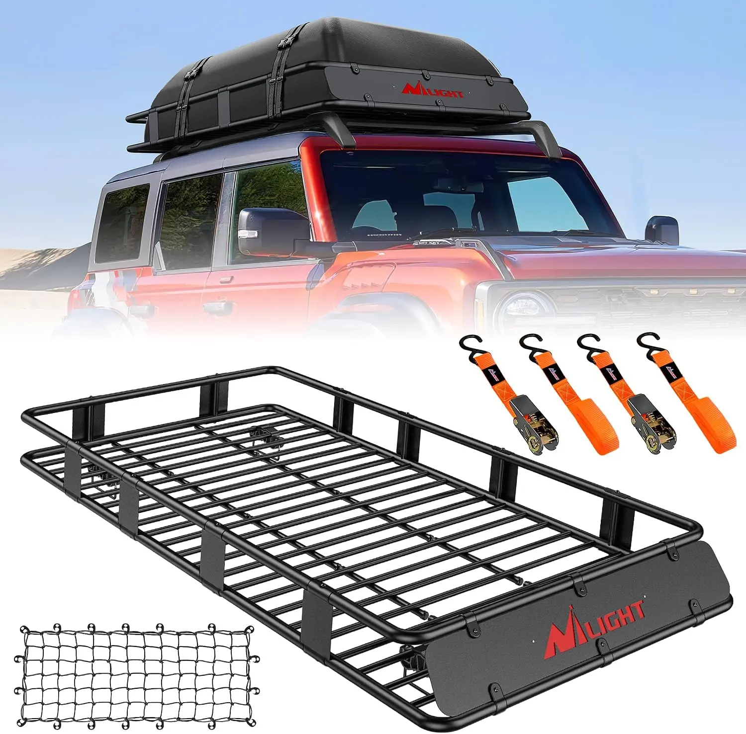 Nilight Heavy-Duty Universal Roof Rack Basket, 84"x39"x6" 250LBS Capacity Rooftop Carrier with Cargo Net, Ratchet Straps & Luggage Holder, Car Accessory for SUV, Truck, Van, Universal Automotive & Vehicle Accessories, Van Accessories