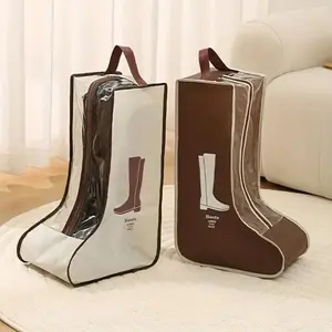 1 Piece Boot Storage Bag, minimalist durable style, made of thickened non-woven fabric, dustproof & waterproof, with zipper closure and handle, holds 1 pair of boots, perfect for home shoe cabinet, seasonal storage and travel, Storage Carrying Bag
