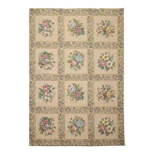 6x9 Hand Woven Wool Khaki French Needlepoint Traditional Rug
