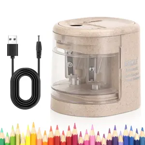Electric Pencil Sharpener, Dual Hole Design 6-12mm, Wheat Straw Color, Battery or USB Powered, Automatic Stop, Safe and Reliable, Office Supplies
