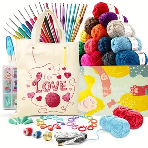 73-Piece Complete Crochet Kit for Beginners & Adults | All-in-One Starter Bundle with Hooks, Premium Yarn, Accessories + Canvas Tote Bag | Perfect for DIY Crafts, Creative Gifts & Relaxation，Gift box packaging，Beginner Tutorial