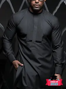 2 Pieces Men's Polyester Button Front Split Hem Shirt & Drawstring Pants Set, Casual Fitted Long Sleeve Crewneck Top & Elastic Waist Trousers, Casual Wear Clothing, Sweatsuit Set Outfit, Men Two-piece Outfits for All Seasons, Vintage Clothing