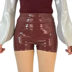 Latex Shorts - High-Waisted Plain Design Comfortable Fit Suitable for All Seasons Soft Latex Material Versatile for Various Occasions Casual Womenswear