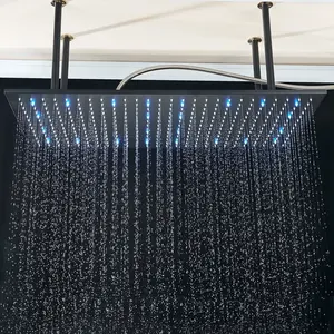 16"x32" LED Shower Head Color Changing Extra Large Rain Square Shower Heads High Pressure Luxury Rainfall Shower Heads Waterfall Full Body Coverage Matte Black
