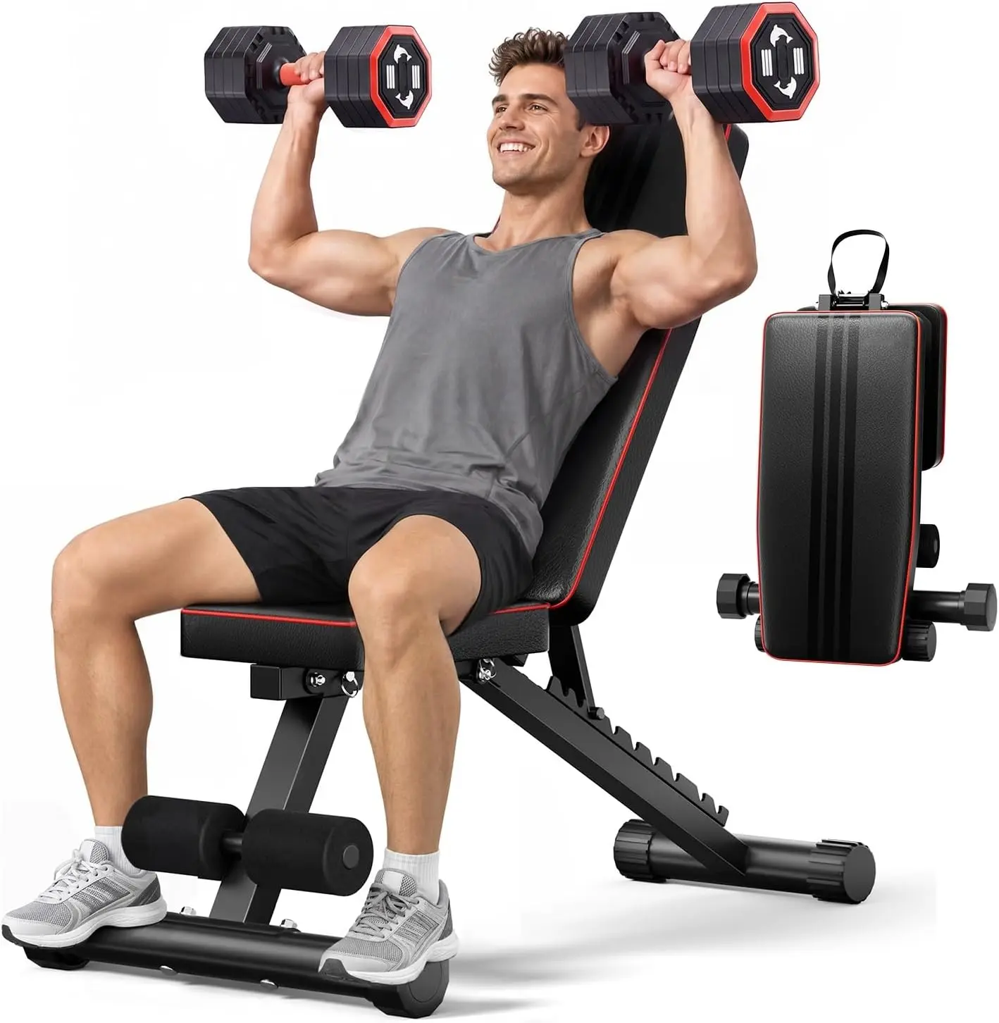 Multi-Function All in 1 Weight Bench Set - Multi-Positions Heavy Duty Weight Lifting Sit Up Bench Workout Benchs Folding Bench Press for Home Gym