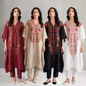 RA-39-Kashmiri Embroidered Pashmina Kurta  Luxury Floral Embroidery Ethnic Dress