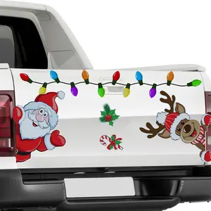 Christmas Reflective Magnetic Stickers, Car Decorative Sticker, Santa Reindeer Cane Candy Festive Lights Decor, Car Fridge Garage Door Easy Stick No Power Needed