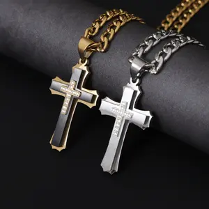 Stainless Steel Men‘s Cross Pendant Necklace Simple Personality Accessory Titanium Steel No Fade Gift for Boyfriend Daily Wear Hypoallergenic