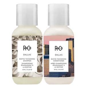 R+Co Dallas Biotin Thickening Shampoo & Conditioner Duo - Travel Size 60ml Each - Nourishing Coconut Extracts for Fine Hair - TSA Approved