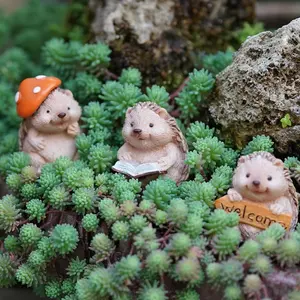 Cute Hedgehog Resin Craft Decorative Succulent Planter Pot, Garden Three Little Hedgehogs Animal Ornament, Balcony Plant Holder