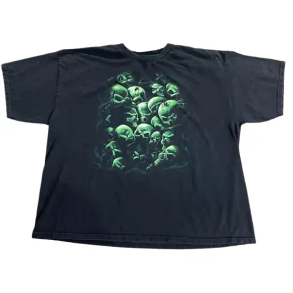 Y2K Tennessee River Men's Green Skull Pile T-Shirt, grunge y2k emo scene tapout goth amity affliction style clothes, Unisex T-shirt