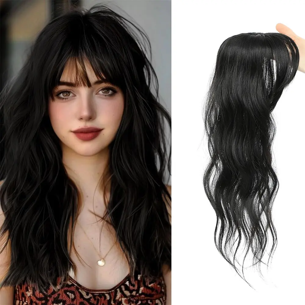 18 Inch Hair Topper Clip in Bangs Synthetic Hair Clip 360° 3D Cover Clip in Bangs Wispy Fake Bangs Toppers for Daily Wear Hair Pieces for Women