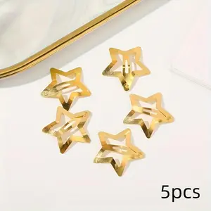 5pcs Y2K Silvery Star Hair Clips for Girls Snap Clip Women Simple BB Hairpins Barrettes Hair Accessories, Gift for Eid, Ramadan