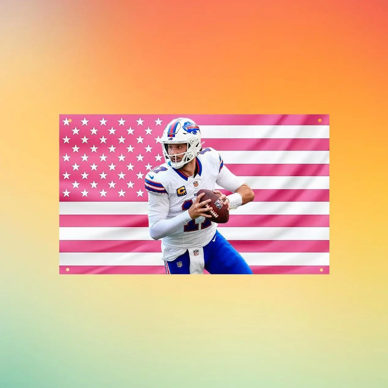 Josh Allen Buffalo Football Flag Wall Tapestry, Quarterback Wall Flag, Pink American Flag Decor, Sports Fan Gift, Game Room Wall Tapestry, Fabric Wall Hanging for Bedroom, Dorm Room, Living Room and Apartment Decor, Lightweight Indoor Wall Art