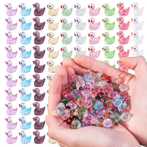 200pcs Mini Ducks Glitter Colorful Tiny Small Little Resin Ducks to Hide Mini Animals Figures for Miniature Landscape Aquarium Decoration