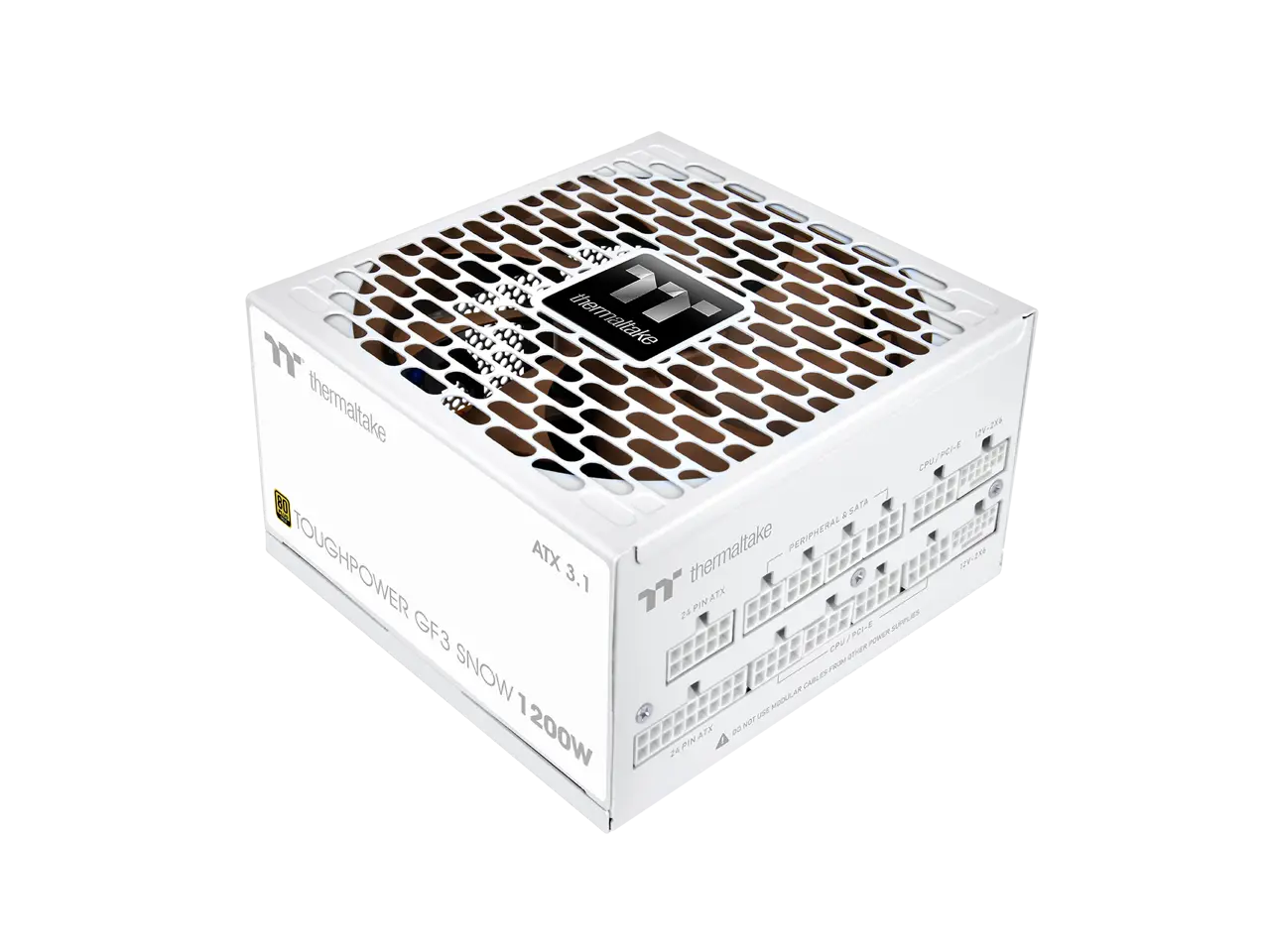Thermaltake Toughpower GF3 1200W; ATX 3.1; x2 Native PCIe 5.1 12V-2x6; Flat Cables; Japanese Main Capacitors; Colored Custom 135mm Fan; 80 Plus Gold Certified; Snow; PS-TPD-11200FNFAGU-N