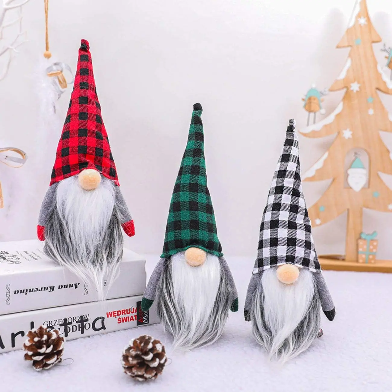 Gnomes Christmas Decorations 3PC Handmade Santa Scandinavian Tomte Plush Gnom, Home Tabletop Ornaments Christmas Gnome Decor for Adults.