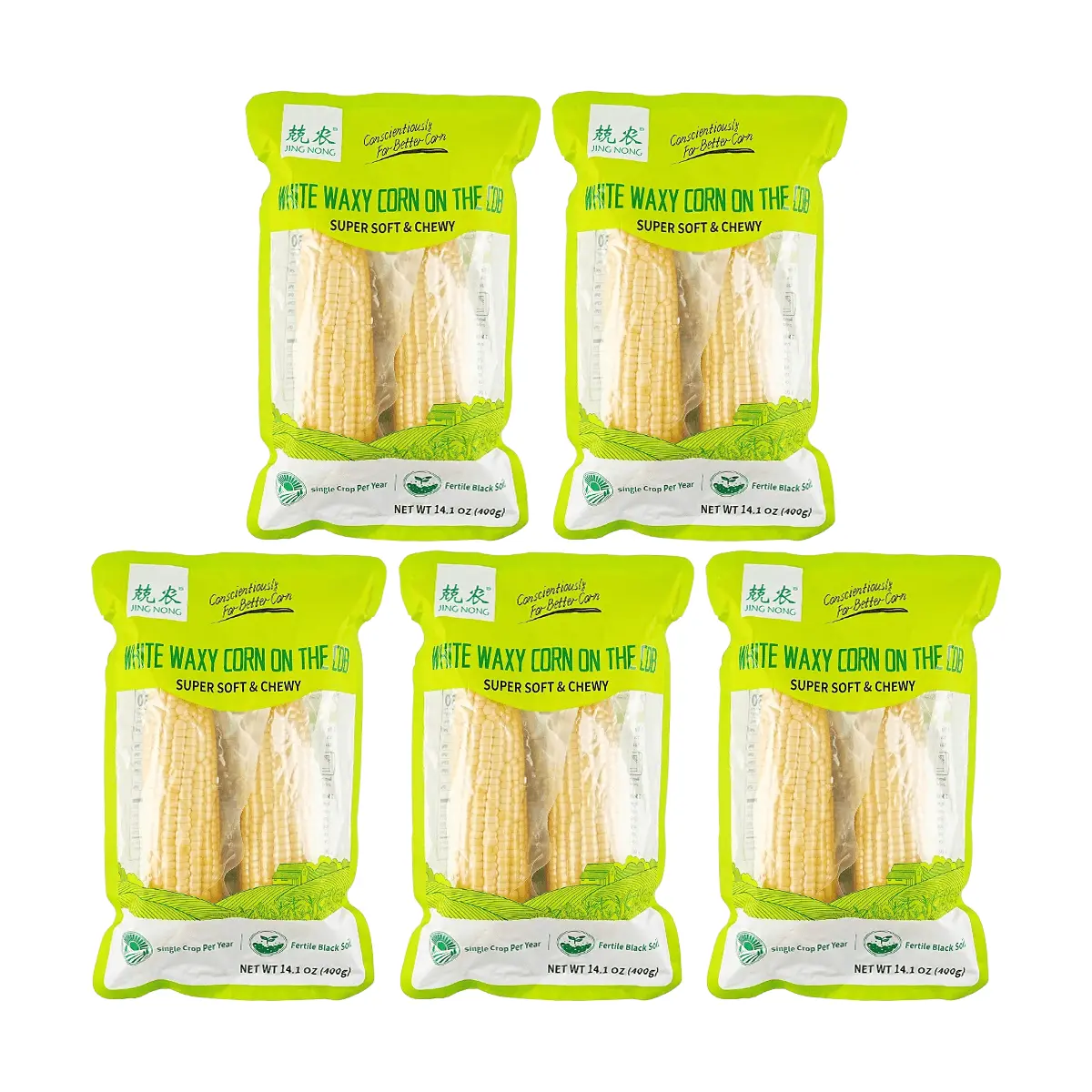 Jingnong White Waxy Corn On The Cob,2pc 14.1 oz*5【5 Packs】 Snack