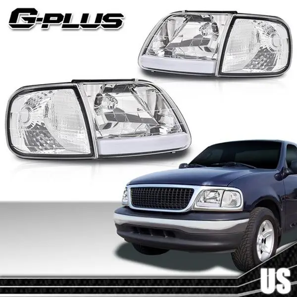 G-PLUS Waterproof LED Strip Aftermarket Headlight Assembly 1 Pair (LH+RH) for 1997-2004 Ford F150, Chrome Trim Frame, High-Impact Lens, Car Lighting, Lights and Reflectors Lighting Assemblies & Components