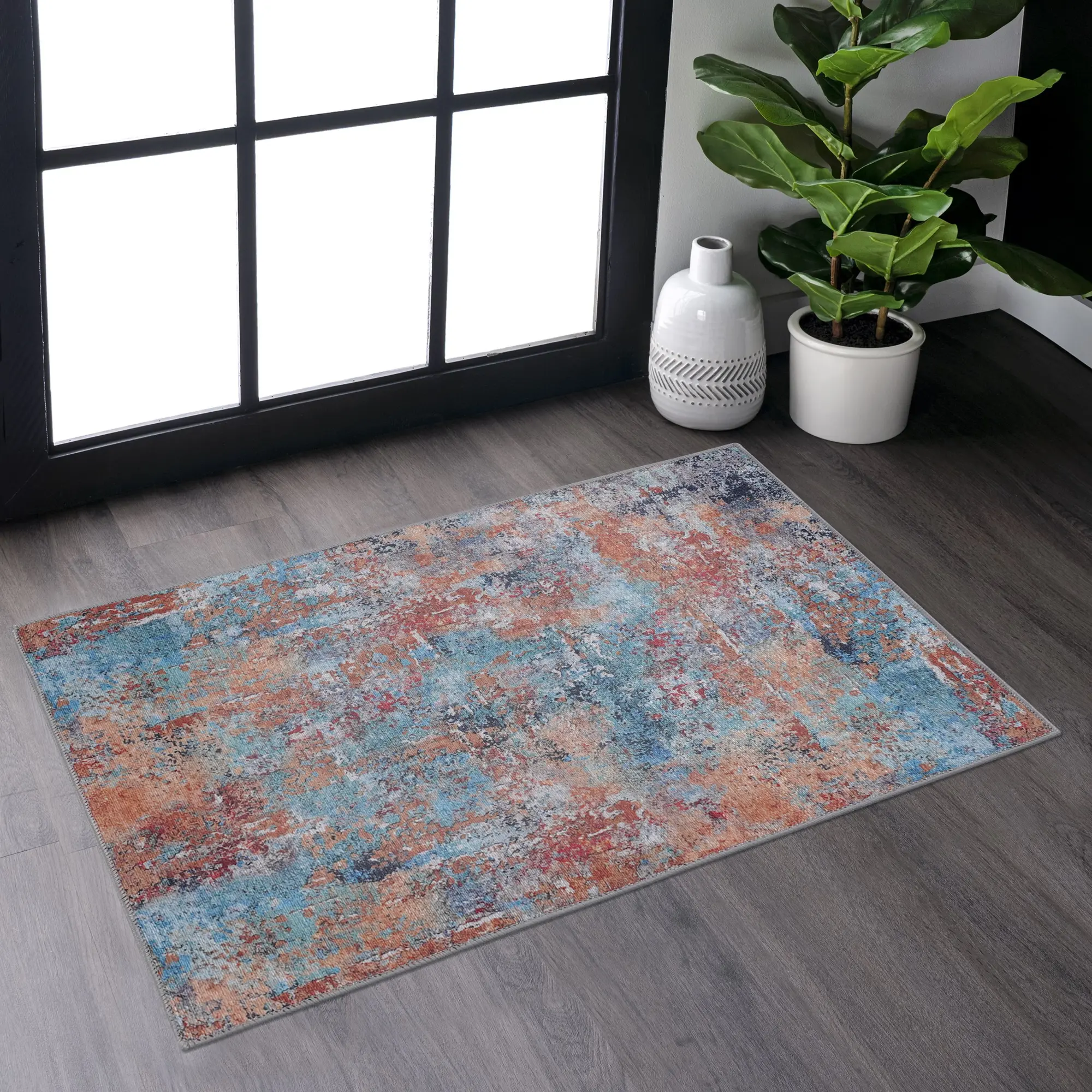 YYDS Naar 2x3, Machine Washable Area Rugs, Low-Pile, Non-Slip, Non-Shedding, Foldable, Kid & Pet Friendly - Area Rugs for living room, bedroom, kitchen, dining room rug - Perfect Gifts, (Multi, 2' x 3')