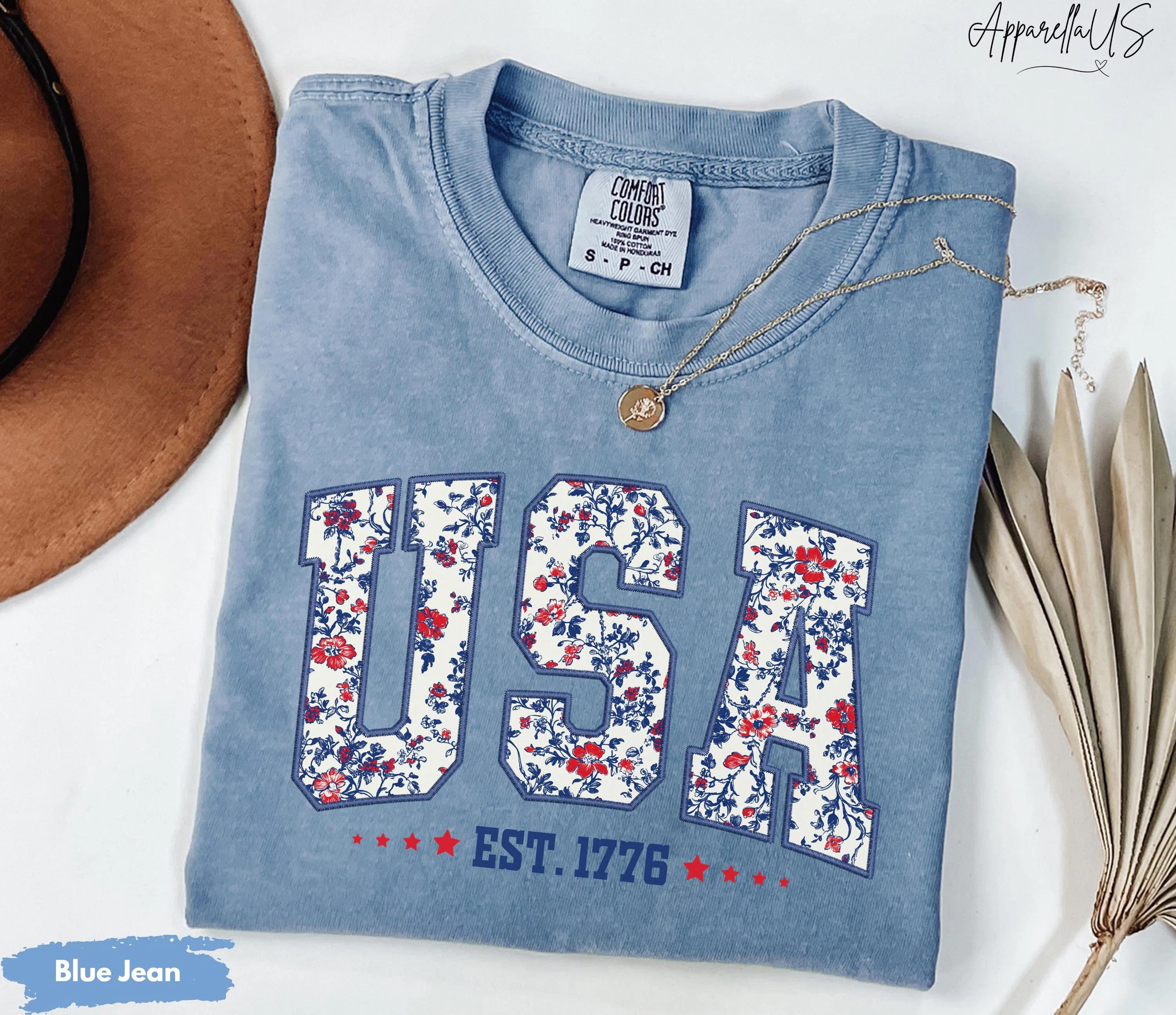Comfort Colors USA Shirt, Flower USA Shirt, United States Shirt, 4th of July Shirt, USA Shirt, American Flag Shirt