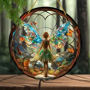 Magic Forest Fairy Colorful Glass Sunshade, 20cmx20cm Semi-Transparent Acrylic Window Decor Hanging Decor, Indoor Outdoor Decorative, All Seasons Indoor Outdoor Decoration