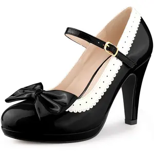 BLISSFUL STEP Bow Platform Stiletto Heels Mary Janes Shoes for Women Retro 1950s Shoes