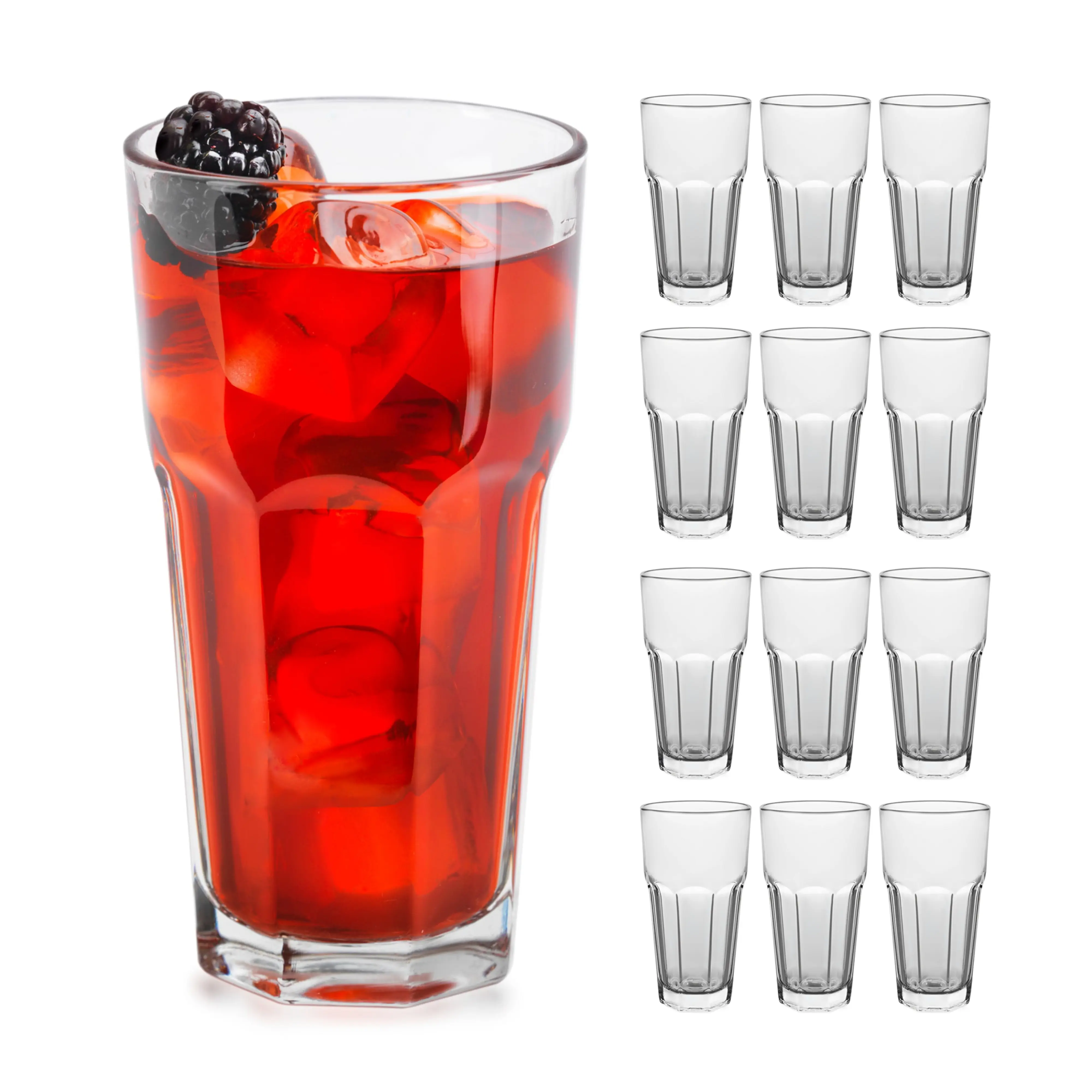 Libbey Gibraltar DuraTuff Drinking Glass Drinking Cup Set, Iconic Heavy Base Bar Glassware Thick Drinking Glasses Set of 12, 16-Ounce Cooler Glasses