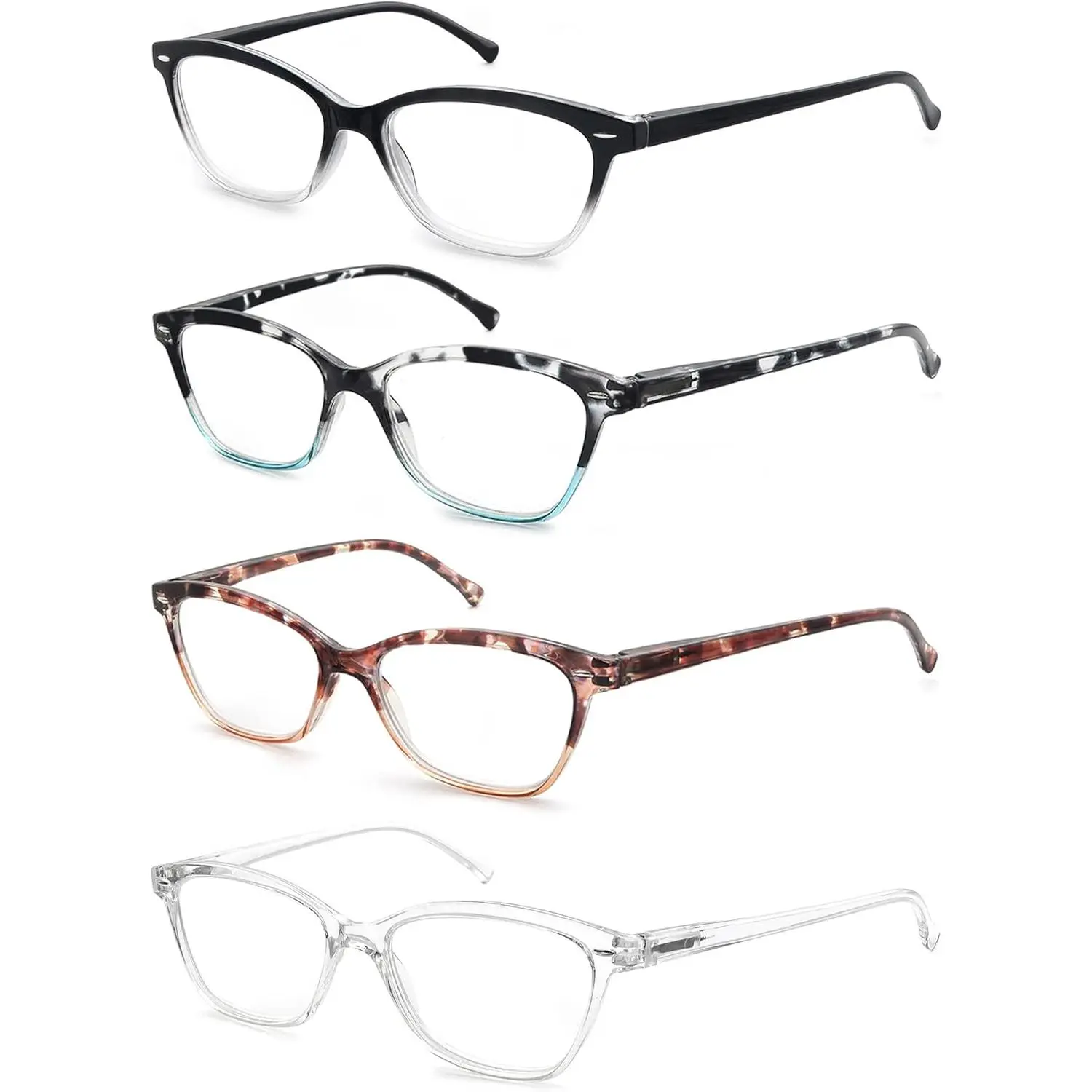 Women's Crystal Eyeglasses, +0.75 Magnifying Readers, 4-Pack Multi-Pack Lightweight Stylish Comfortable Fit Cheaters Glasses