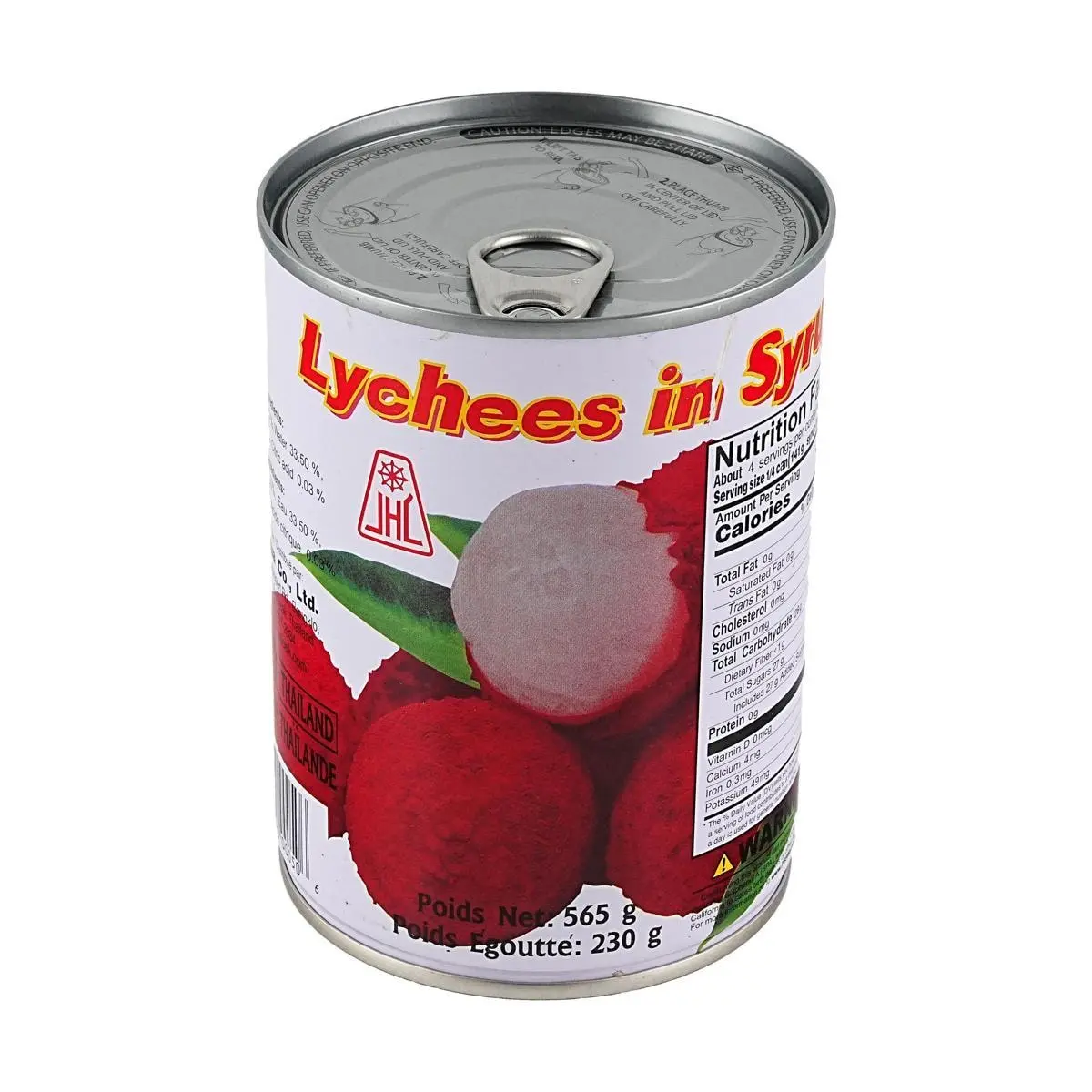 JHC Thai Lychees in Syrup Canned Fruit - Whole Peeled Lychees, Ready-to-Eat, Perfect for Desserts & Fruit Salads (565g)