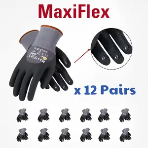 12 Pairs - MaxiFlex Gloves, Maxi Gloves, Work Gloves PIP 34-874/M Maxi Flex Ultimate 34874 Foam Nitrile Palm Coated Gloves