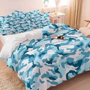 Light Blue Camouflage Print Duvet Cover Set, 1 Duvet Cover + 1/2 Pillowcases, No Core, Soft Comfortable Comfy Breathable Skin-Friendly Printed Bedding Set, All Season Perfect for Teens & Modern Bedroom Decor, Pattern Duvet Cover