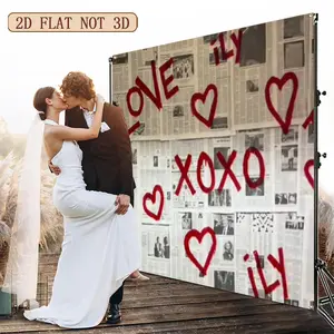 2D Flat Banner,1pc Valentine's Day newspaper with heart-shaped pattern design, wall photography background, romantic banner, couple anniversary commemorative photo background, Party Decorations Banners