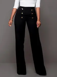 Women's Plain Double Button High Waist Pants, Chic Casual Zipper Back Trousers for Spring & Fall, Fashion Women's Bottoms for Daily Wear