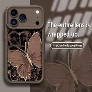 Leopard Print and Butterfly Phone Case with Ombre Celestial Design for iPhone 11 12 13 14 15 Plus 16 Pro 17 Promax, Soft Flexible Full-Body Cover, Cute Protective Case for Women.HMB111