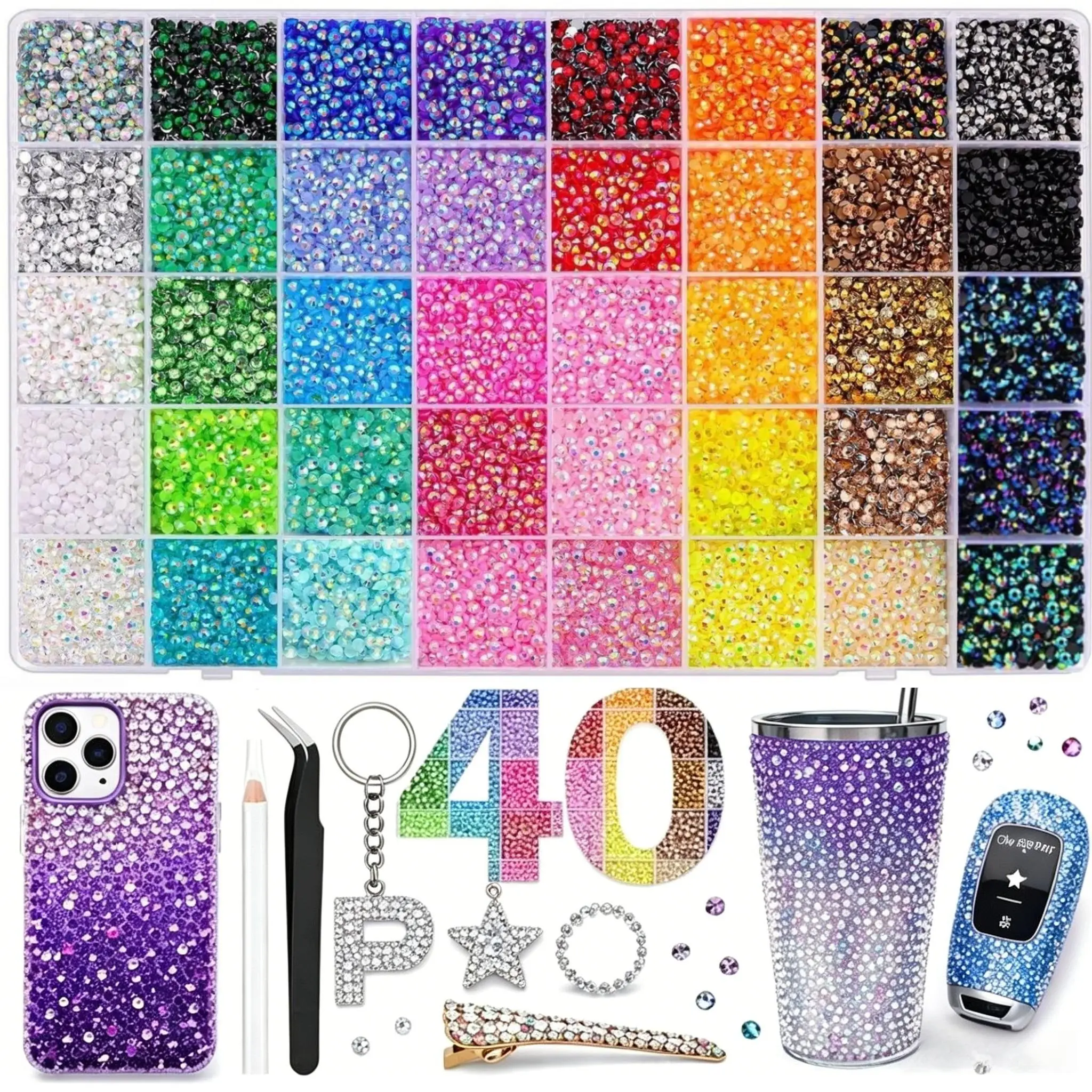40 Colors with 40000Pcs Jelly Rhinestones synthetic beads With Kit for Bedazzling 3mm Multicolor synthetic
