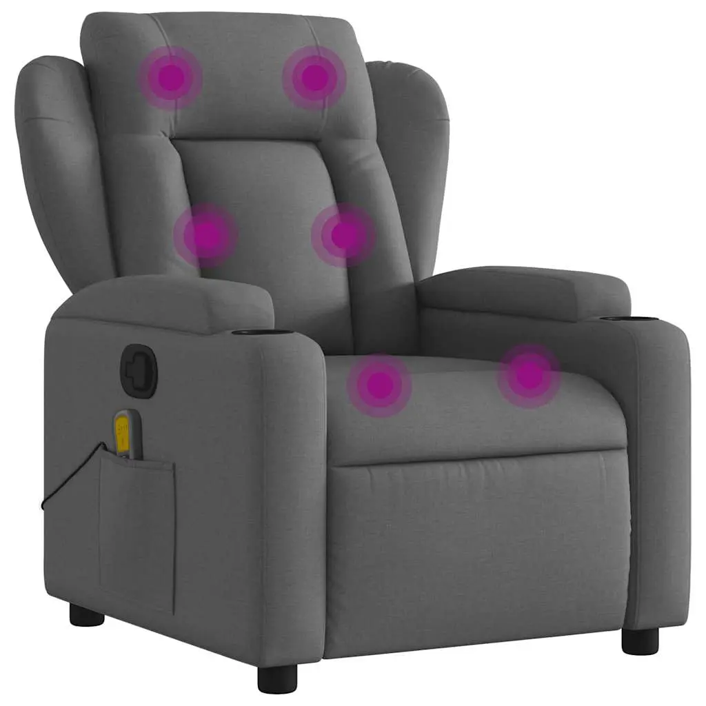 vidaXL Massage Recliner Chair, Adjustable Reclining Armchair for Elderly, Wingback Recliner for Home Theater Cinema, Modern Style, Dark Gray Fabric 372416
