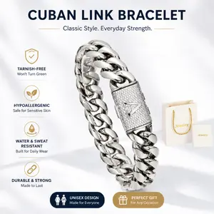 14mm Silver Stainless Steel Initial Bracelet, Thick Cuban Link Chain with A–Z Letter Clasp, Fade-Resistant Hip Hop Streetwear Jewelry, Personalized Statement Bracelet with Gift Box