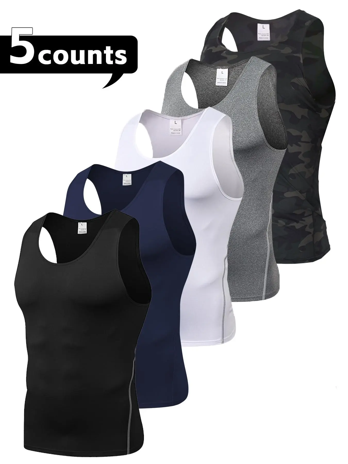 Men's Solid Color / Camo Print Sports Singlet, Quick Drying Breathable Compression, Casual Comfy Sleeveless Top for Gym Workout Running, Mens Sportswear for All Seasons, Fitness Workout Vest, Yoga Sports Vest, Workout Clothing