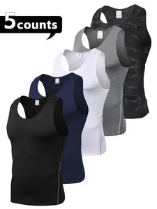 Men's Solid Color / Camo Print Sports Singlet, Quick Drying Breathable Compression Tank Top, Casual Comfy Sleeveless Top for Gym Workout Running, Mens Sportswear for All Seasons, Fitness Workout Vest, Yoga Sports Vest