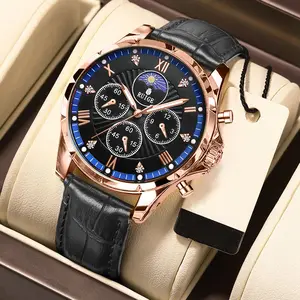 RUIGE casual leather men's quartz watch multifunctional men's night light waterproof fashion trend watch