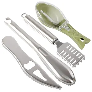 4 pcs Stainless Steel Fish Skin Scraper Grater Fish Tweezers Fish Descaler Tool Multi-functional Kitchen Peeler Scaler with Bottle Opener for Kitchen Fish Scales Removing Peeling