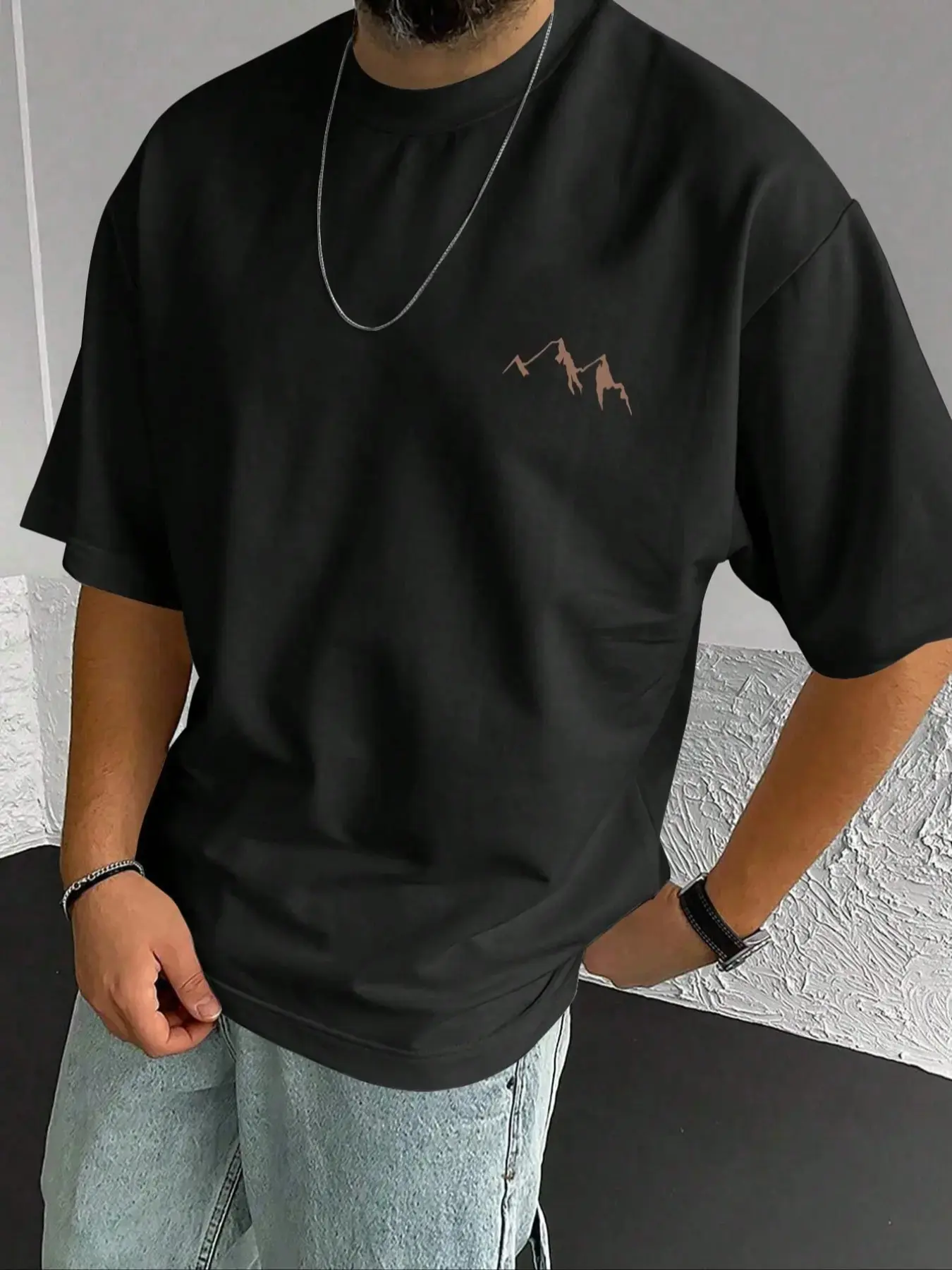Men's  Athletic T-Shirt - 24h Shipping, Minimalist Earth-Tone Mountain & Geometric Prints, Casual Urban Style for Summer Vacations, Camping - Men's T Shirts for Chinese New Year, Valentine's Day, Children's Day, Valentines Day, Childrens Day