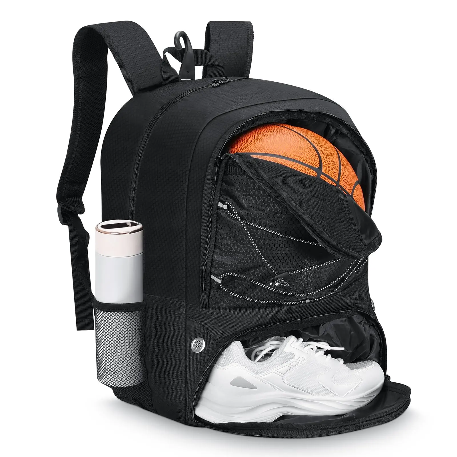 Basketball Bag Backpack, Volleyball Soccer Backpack for Men & Women with Separate Ball and Shoes Compartments, Water-Resistant, Fence Hook, Sports Bag for Clothes, Shoes, Tablets, Laptops