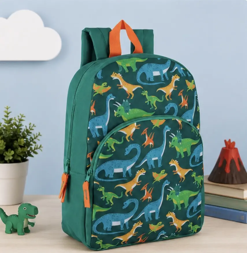 Dinosaur Print Casual Backpack - Lightweight Back to School Bag with Zip Pockets, Padded Straps for Everyday Use, Travel