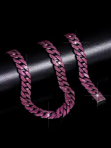 2pcs Hip-hop trend black and purple Cuban chain necklace and bracelet set, fashionable street style zinc alloy Cuban chain jewelry set for both men and women, Halloween and Christmas gifts