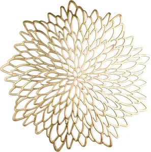 Pack of 18 Gold Metallic Round Placemats Bulk Pressed Vinyl Leaf Dinning Kitchen Table Mats Decorations Setting for Christmas Wedding Thanksgiving Party Event Holiday Autumn Harvest