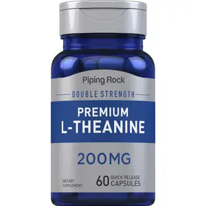 Piping Rock L-Theanine 200mg Supplement | 60 Capsules | Double Strength | Non-GMO, Gluten Free