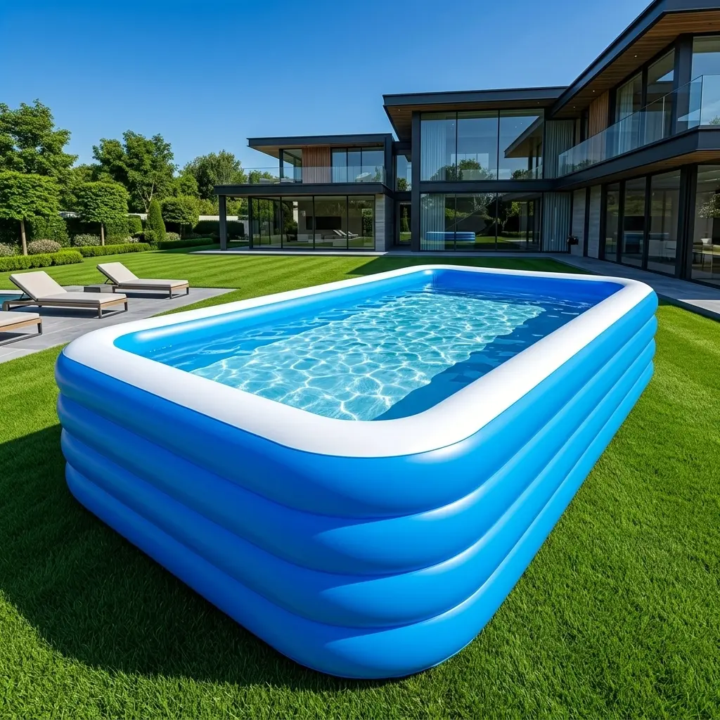 Rectangular Pneumatic Swimming Pool for Backyard Family, 84.6"x57.1"x22.8" Large Extra Thick PVC Pool, Portable Foldable Thickened Design with Easy Storage, 1.47M/57.8" Long, Swimming Pools